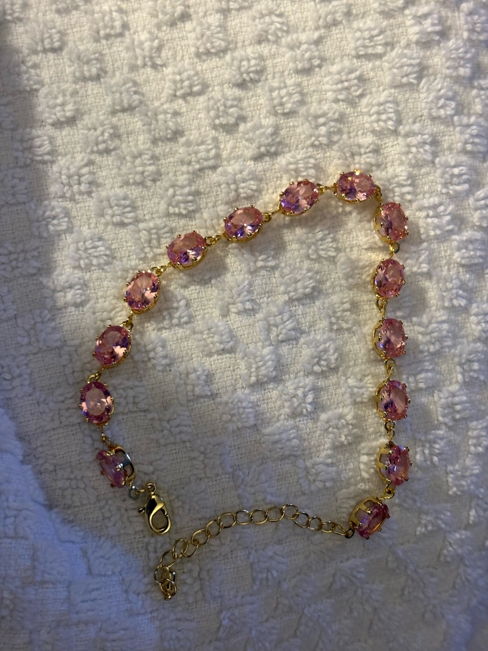 Bracelet- Gold Plated Waterproof Non-Tarnish Baby Pink Stone, Bracelet has exten